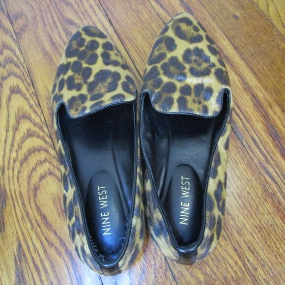 Nine West Black & Gold Leopard Print Loafers Size 7M Ballet Flats Moto Boho Edgy - Picture 7 of 16